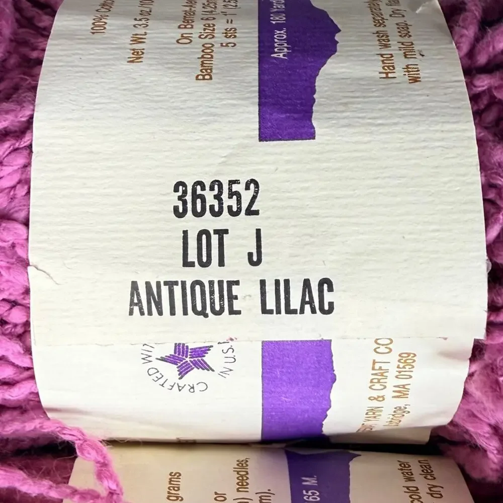 Bernat Cajun Cotton Yarn Antique Lilac 36352 Lot J 5 Skeins 100% Cotton Vintage